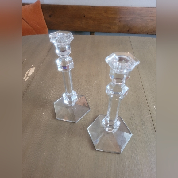 Val St. Lambert Set of Crystal Candle Holders with Angled Design - Picture 3 of 5